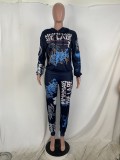 Autumn Print Hoody Top and Pants Suit