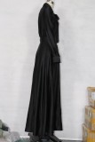 Solid Color Occassional Elegant Tied Long Evening Dress with Full Sleeves