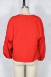 Autumn Solid Plain Loose Blouse with Puff Sleeves