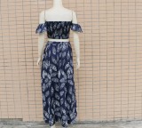 Summer 2pc Matching Print Crop Top and Long Skirt Set