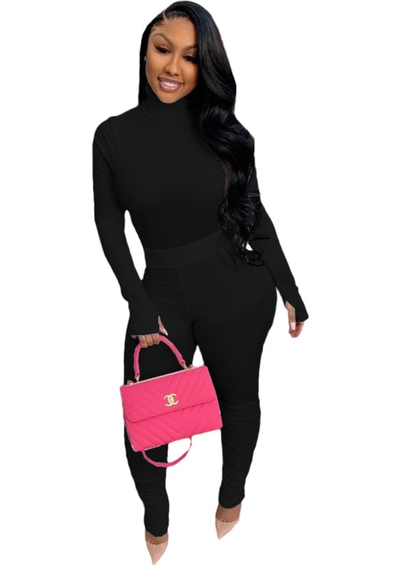 Sexy 2pc Solid Plain Bodycon Top and Stacked Legging Set