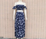 Summer 2pc Matching Print Crop Top and Long Skirt Set