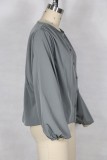 Autumn Solid Plain Loose Blouse with Puff Sleeves