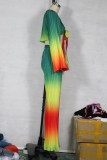 Sexy 2pc Gradient Pleated Crop Top and Pants Set