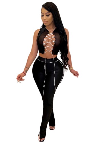 Партия Sexy Two Piece Matching Lace Up Crop Top and Pants Set