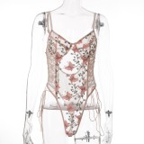Sexy High Cut Floral Lace Up Teddy Lingerie