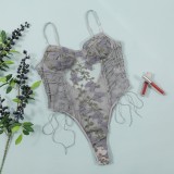 Sexy High Cut Floral Lace Up Teddy Lingerie