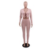 Pink 2pc Sexy Crop Top and Pants Set