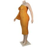 Plus Size One Shoulder Midi Dress with Single Sleeve