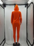 Solid Color Long Sleeves Pocketed Hoodie Tracksuit