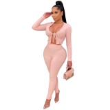 Pink 2pc Sexy Crop Top and Pants Set