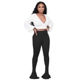 Solid Color Sexy Bell Bottom High Waist Pants