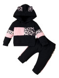 Kids Girl Autumn Contrast Leopard Hoodie Sweatsuit