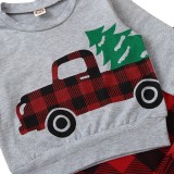 Kids Boy Autumn Car Print Plaid Sweatsuit