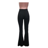 Solid Color High Waist Drawstring Flare Pants