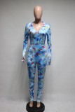 Butterfly Print Sexy Bodycon Jumpsuit with Full Sleeves