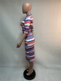 Matching Two Piece Colorful Stripes Crop Top and Midi Skirt Set