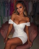 White Lace Up Sexy Ruched Vintage Mini Dress