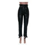 Black Leather Long Sleeve Top and Pants Set