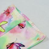 Butterfly Print Tie Dye Strapless Bodycon Jumpsuit