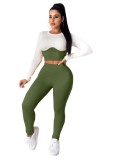 Sexy Two Piece Contrast Bodycon Crop Top and High Waist Pants Set