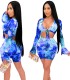 Print Two Piece Bodycon Knotted Crop Top and Short Set