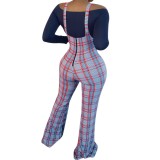 Autumn Long Sleeves Knotted Bandeau Top with Plaid Suspender Pants
