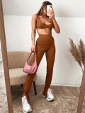 Sexy Two Piece Matching Plain Bra and High Waist Pants Set