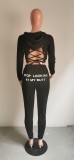 Autumn Lace Up Hoody Crop Top and Pants Set