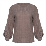 Autumn Solid Plain Knitted Loose Shirt with Pop Sleeves