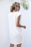 Summer Solid Plain O-Neck Regular Shirt Dress