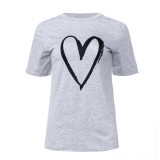 Summer Heart Print O-Neck Regular Shirt