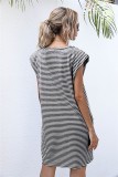 Summer Stripes Print O-Neck Regular Shirt Dress