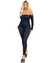 Solid Color Sexy Strapless Lace Up Bodycon Jumpsuit
