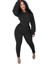 Solid Plain Sexy Ruched Bodycon Jumpsuit