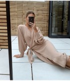 Western Elegant Solid Plain Knitted Wrapped Long Dress