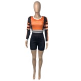 Sports Fitness Contrast Color Crop Top and Shorts Set