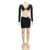 Party Sexy Solid Color Wrapped Crop Top and Mini Skirt Set