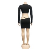 Party Sexy Solid Color Wrapped Crop Top and Mini Skirt Set