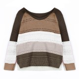 Contrast Color Hollow Out Round Neck Pullover Sweater