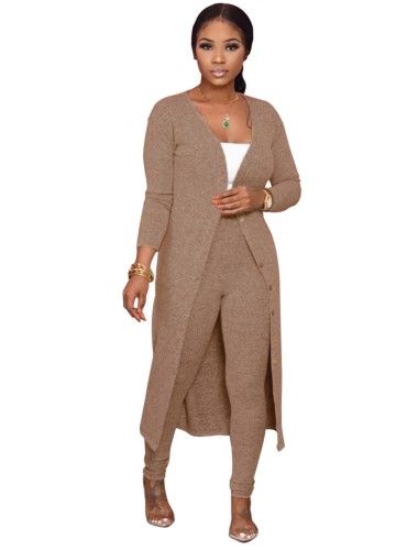 Herbst Solid Plain Tight Pants und Long Cardigans Set