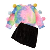 Kids Girl Autumn Tie Dye Shirt and Mini Skirt Set