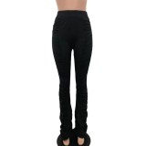 Casual Solid Color High Waist Ruched Pants