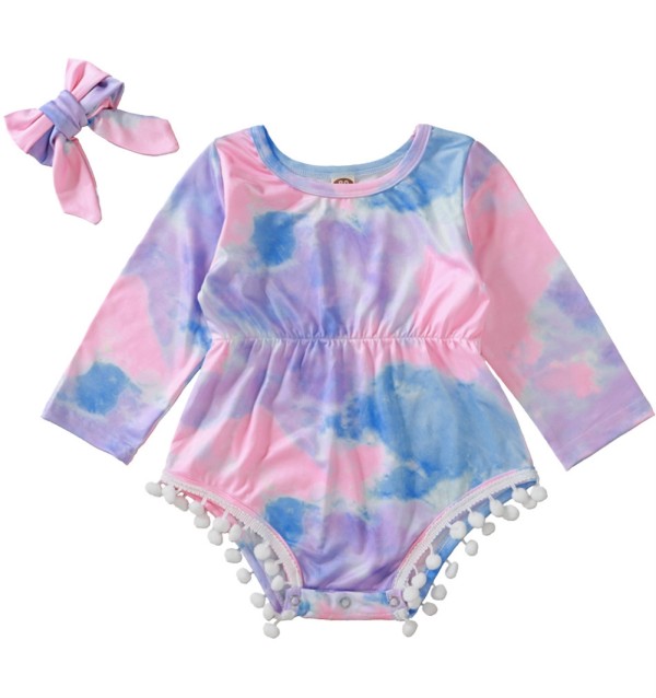 Baby Girl Tie Dye Rompers with Matching Headband