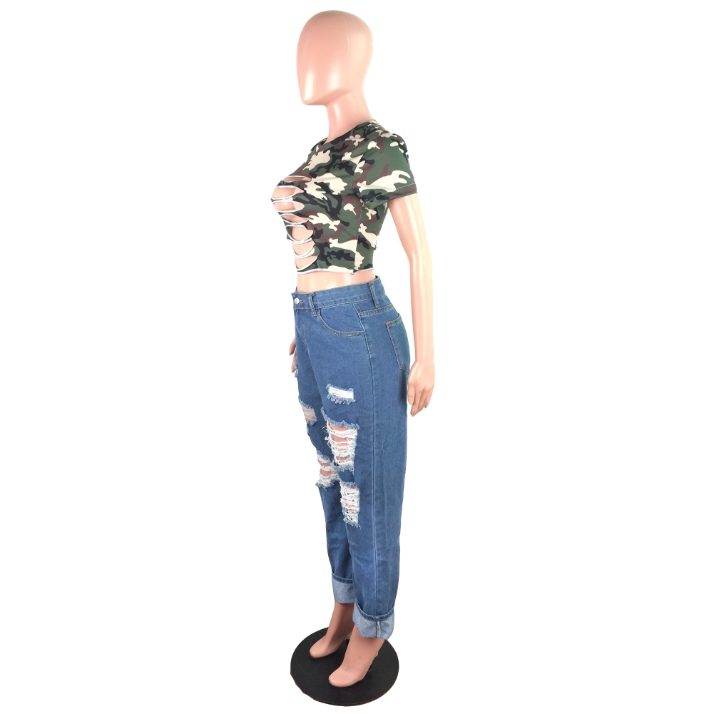 crop top and damage jeans