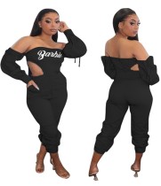 Sexy Over Shoulder Cutout Print Jumpsuit mit Ärmeln