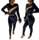 Sexy Black Velvet Long Sleeve Bodycon Jumpsuit