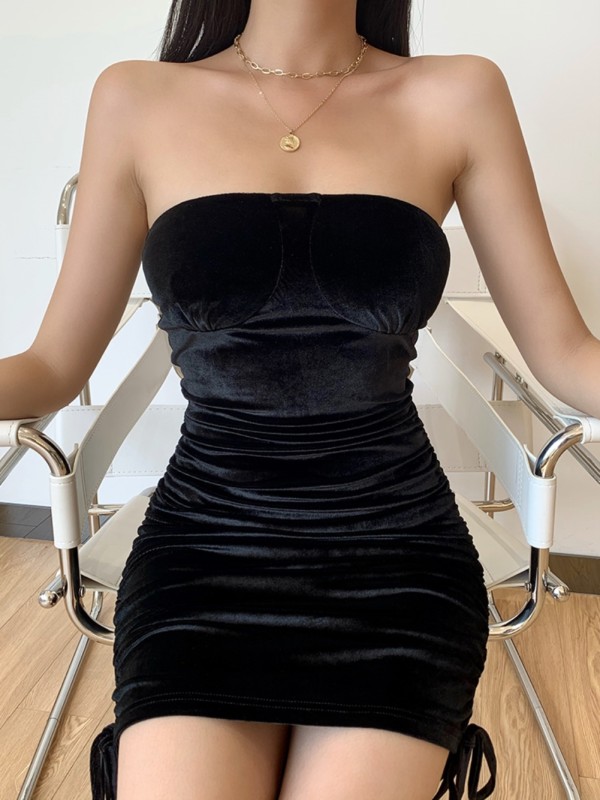 Sexy Black Velvet Tube Mini Dress