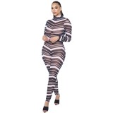 White and Black Stripes See Through Bodycon Jumpsuit