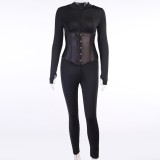 Autumn Sexy Solid Color Fitness Jumpsuit with the Corset